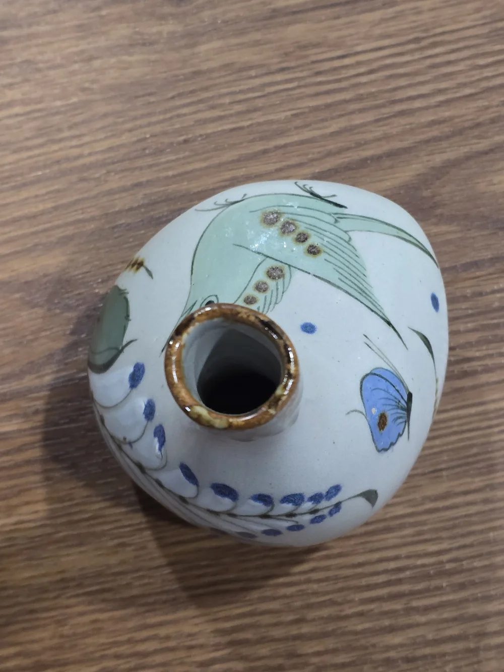 Tonalá Hand-Painted Green Bird & Floral Ceramic Bud Vase